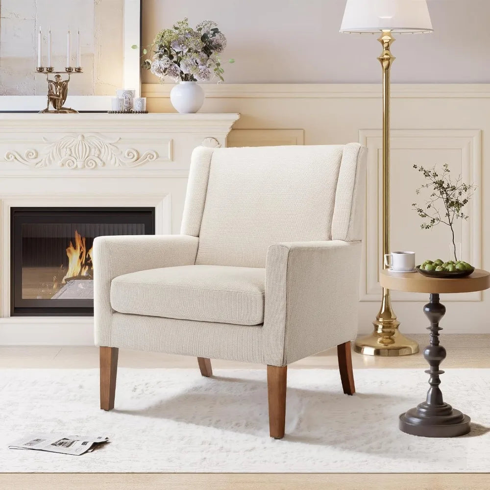Mid-Century Accent Chair, Comfy Single Sofa, Solid Wood Legs, Set of 2