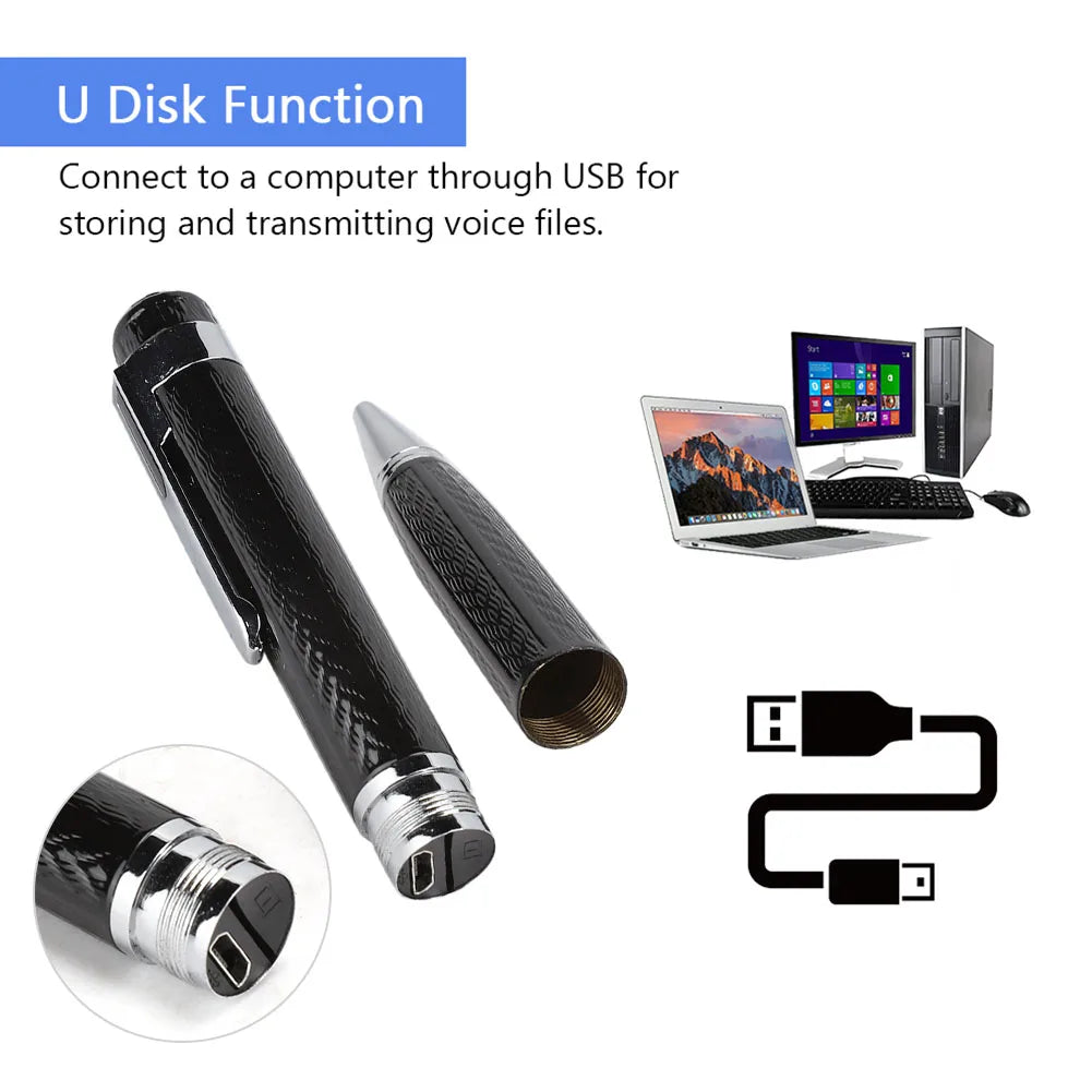 Pen-shaped Continuous 12-hour Digital Voice Recorder 192Kbps One-button Audio Recorder Portable Audio Video for Conferences