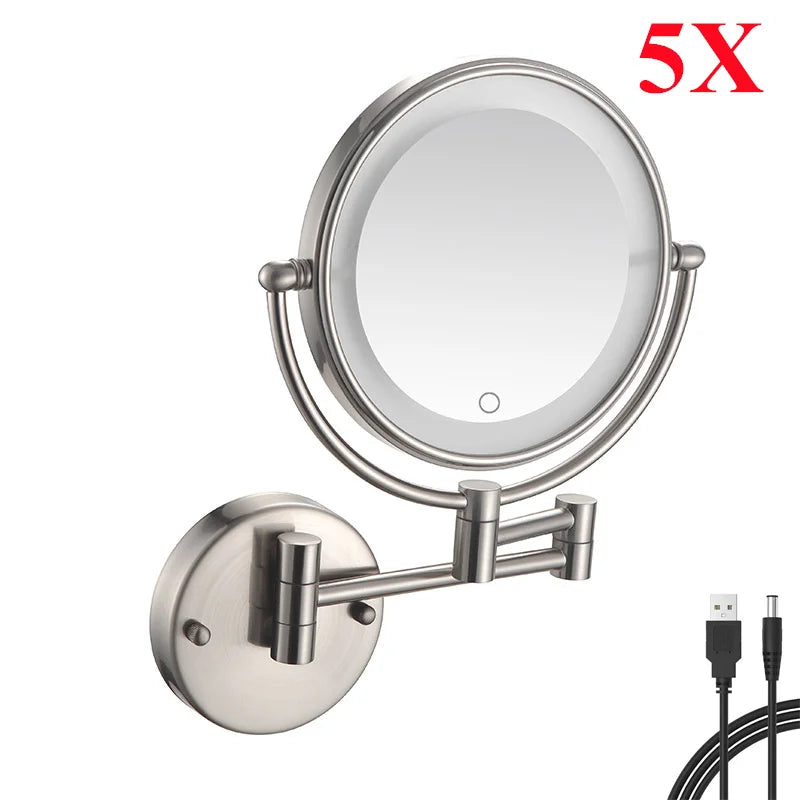 LED Bathroom Mirror 3X Magnifying Dual Arm Extendable Folding Wall Mounted Double Sided Makeup Mirror for Black Bathroom Mirrors