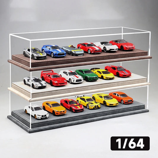 1/64 Scale Acrylic Dustproof Display Case Compatible With 6 Tomica Mini GT Toy Car Models, Leather Base For Collector's Storage