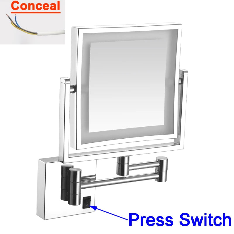 LED Bathroom Mirror 3X Magnifying Dual Arm Extendable Folding Wall Mounted Double Sided Makeup Mirror for Black Bathroom Mirrors