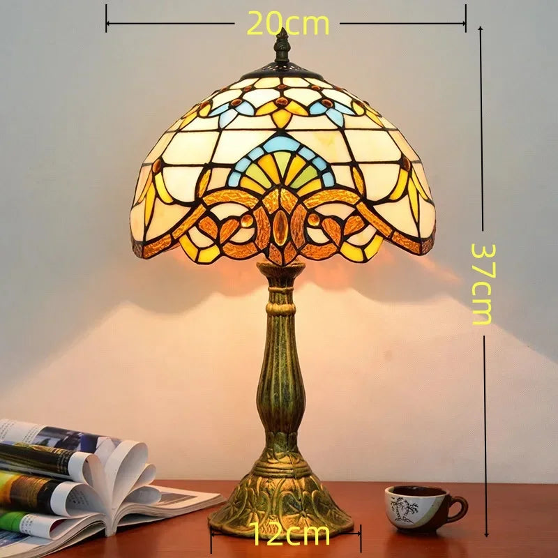 American Stained Glass Retro Restaurant Desk Lamp Bedroom Study Reading Light Bar Homestay Living Room Background Decor Lighting