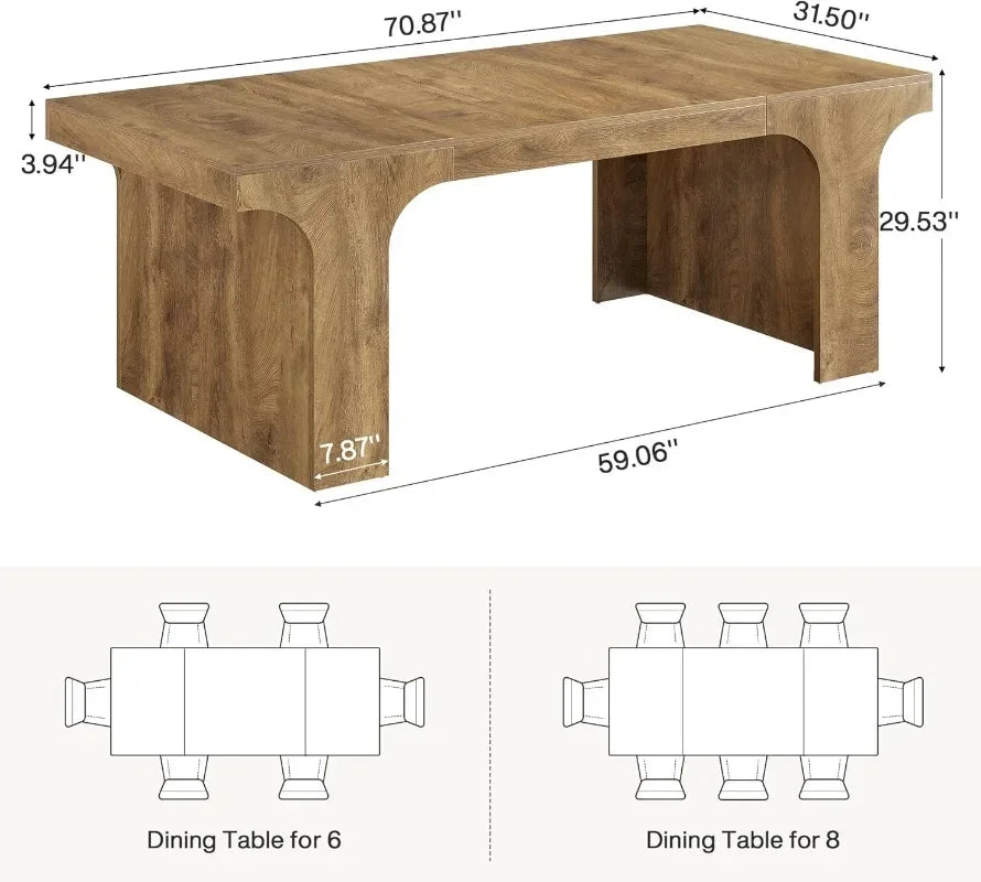 Tribesigns 71-Inch Farmhouse Dining Table for 6-8, Long Wooden Kitchen Table with Arched Design, Large Rectangular Dining Room
