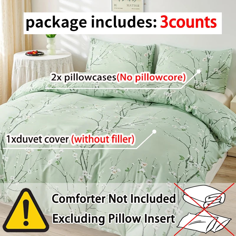 Dolin Plum Blossom Print Three-Piece Quilt Cover Set, Skin-Friendly and Breathable Bedding, Suitable for All Seasons