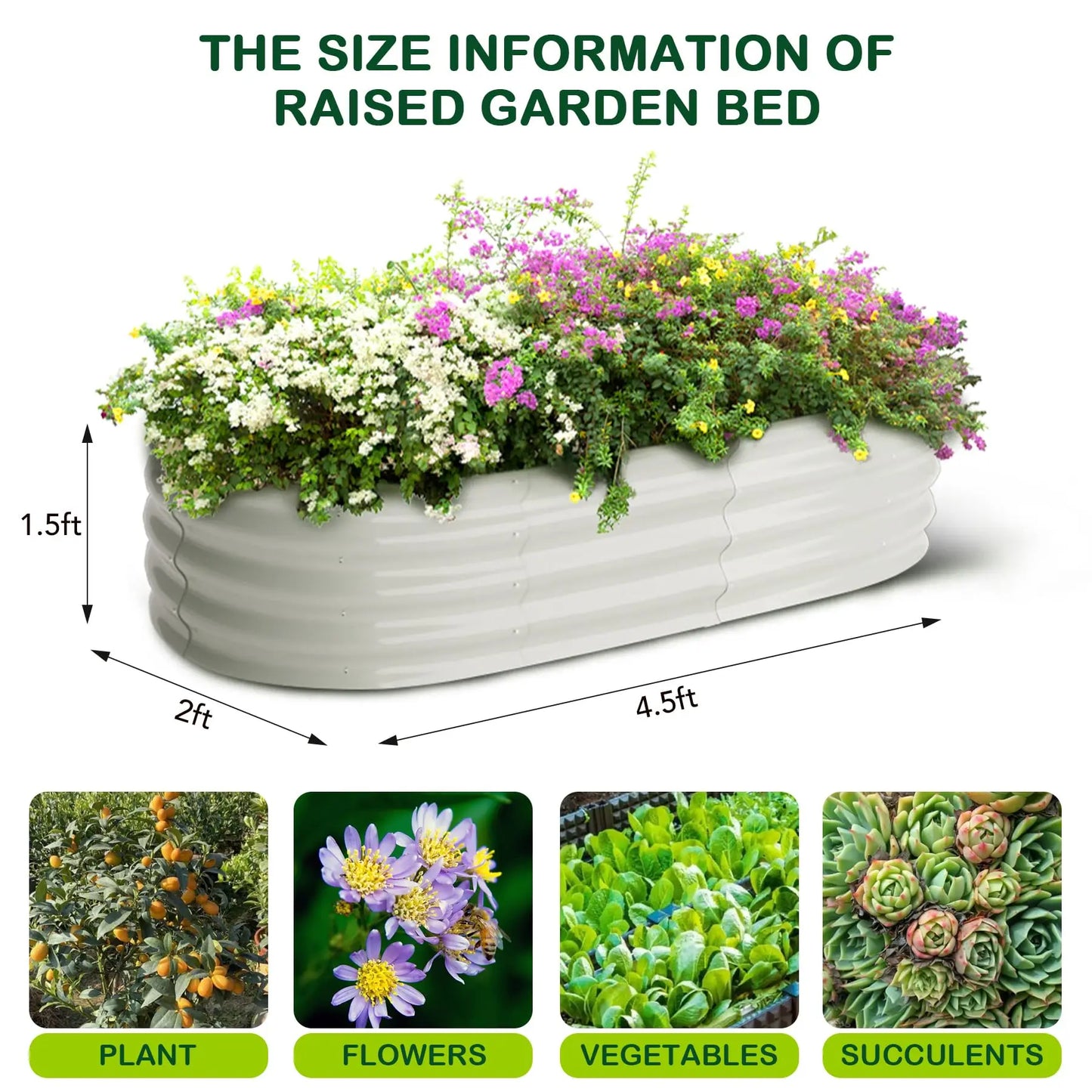 2-Pack Oval Galvanized Steel Raised Garden Bed Open Base Safety Edge Metal Planter Box Raised Beds for Vegetables Flowers Herbs