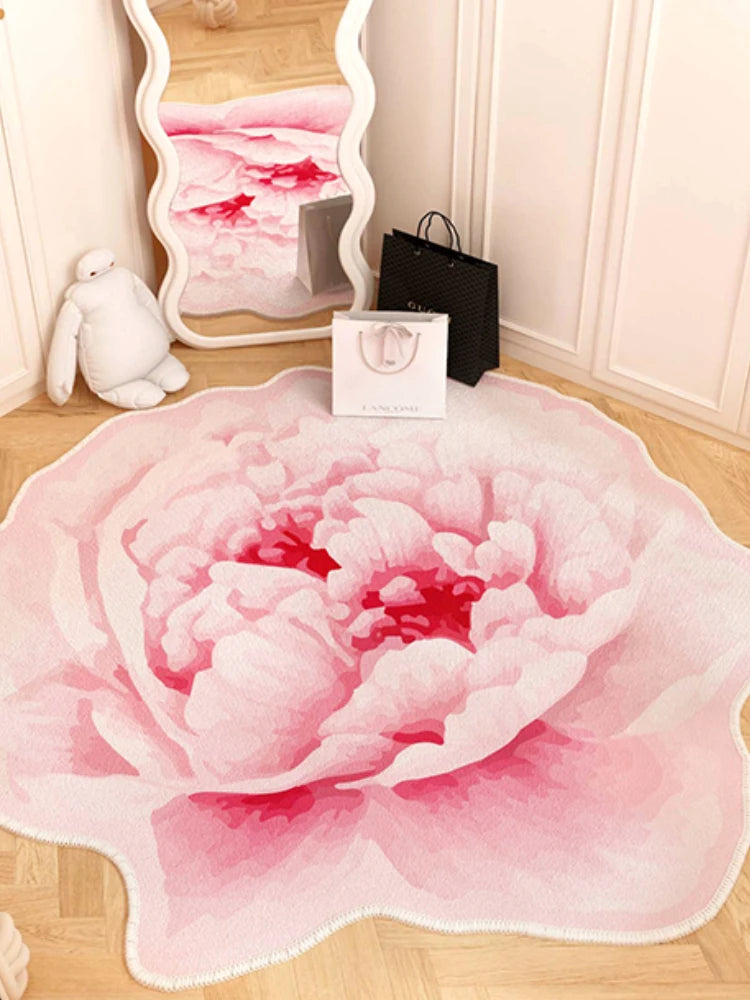 French Style Living Room Decoration Flower Carpet Light Luxury Mirror Floor Mat Girly Rugs for Bedroom Home Irregular Shape Rug