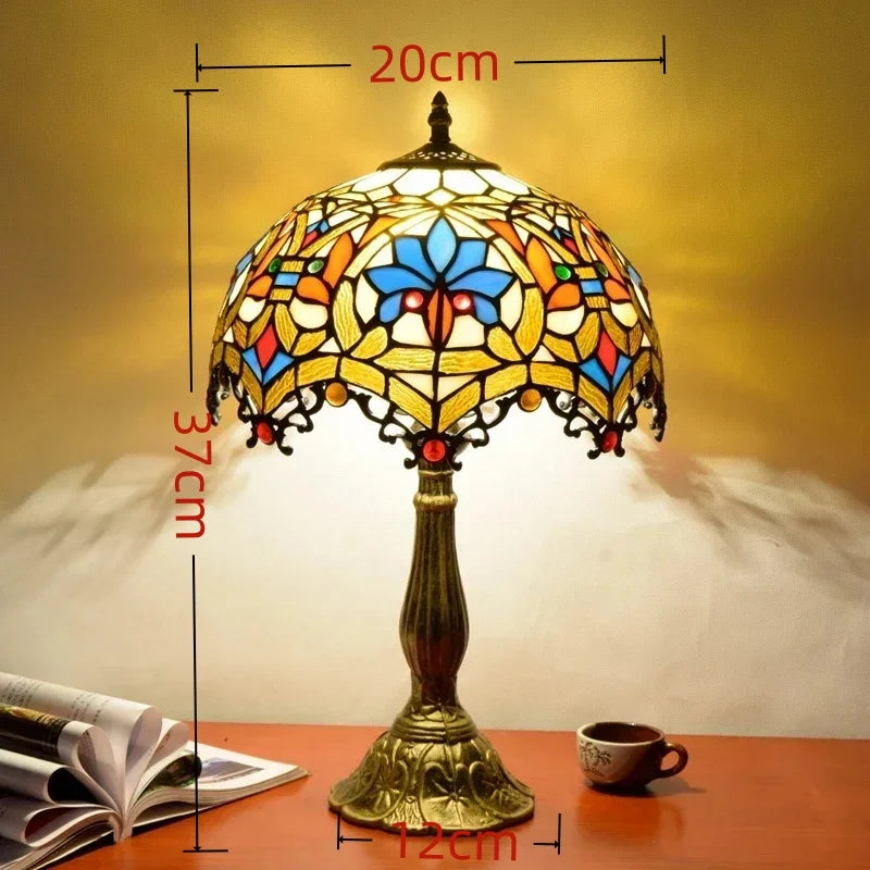American Stained Glass Retro Restaurant Desk Lamp Bedroom Study Reading Light Bar Homestay Living Room Background Decor Lighting
