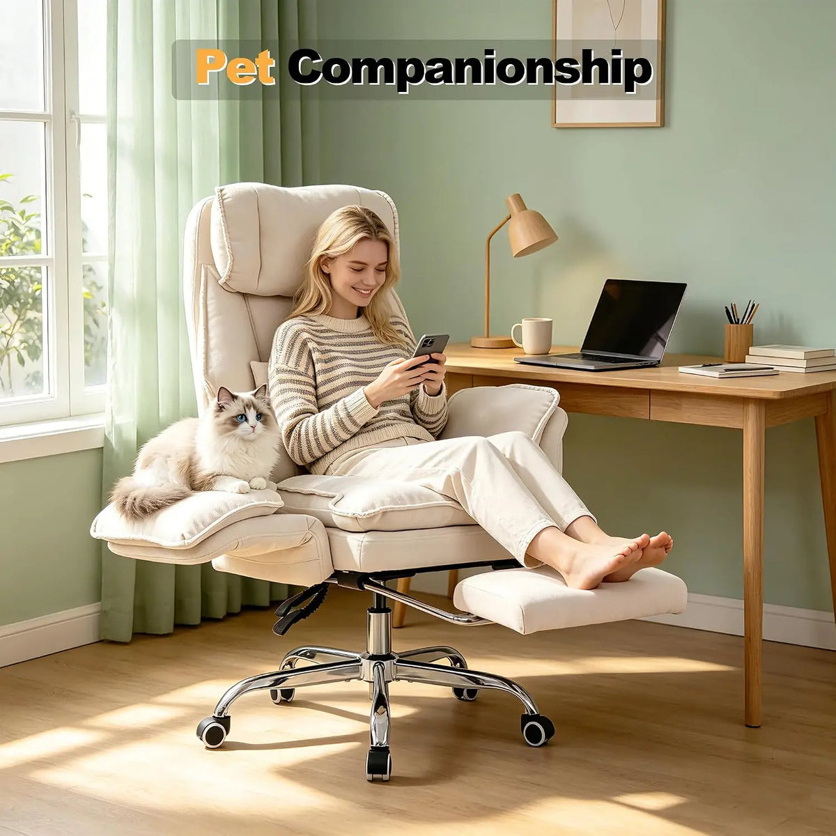 Office Chair with Flip Armrests & Foot Rest,Criss Cross Legged Home Office Desk Chair with Pet Seat,Ergonomic, Customized