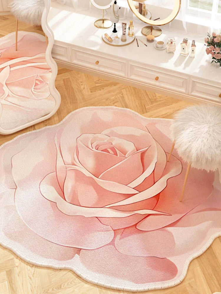 French Style Living Room Decoration Flower Carpet Light Luxury Mirror Floor Mat Girly Rugs for Bedroom Home Irregular Shape Rug