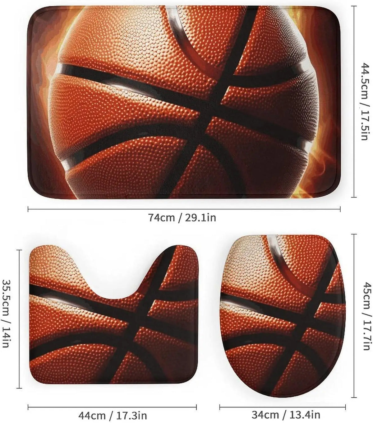 Basketball Shower Curtains Set 4 Piece with Non-Slip Rugs, Toilet Lid Cover and Bath Mat Soft Bathroom Carpet Waterproof Bathroo