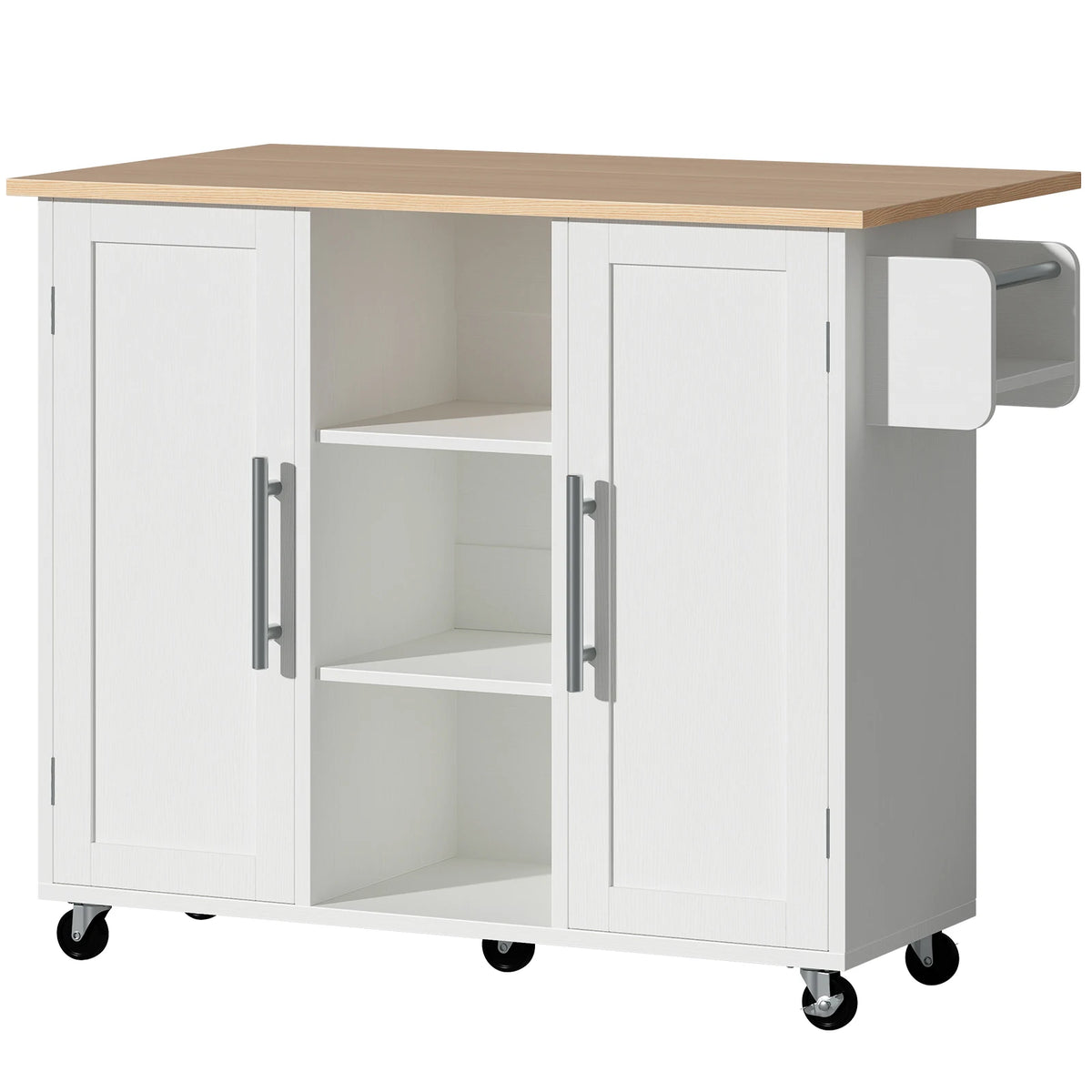 JHK 42 Inch Wood Rolling Kitchen Cart with Adjustable Shelves Mobile Storage Shelving Unit Utility Rolling Organizer For Home  Living Room