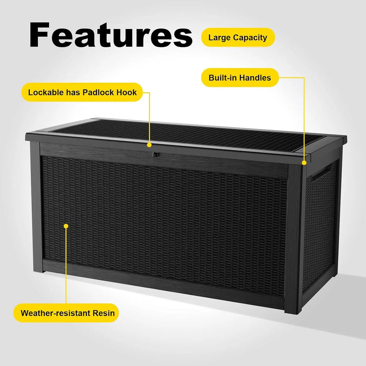 320 Gallon Deck Box Waterproof Outdoor Storage UV Resistant Black, Customized