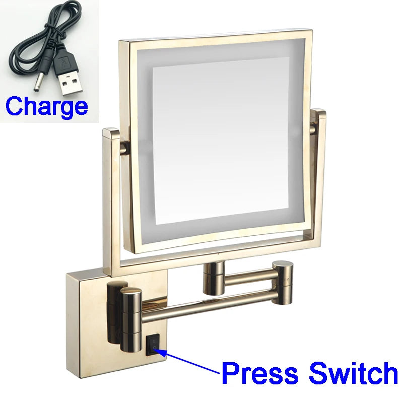 LED Bathroom Mirror 3X Magnifying Dual Arm Extendable Folding Wall Mounted Double Sided Makeup Mirror for Black Bathroom Mirrors