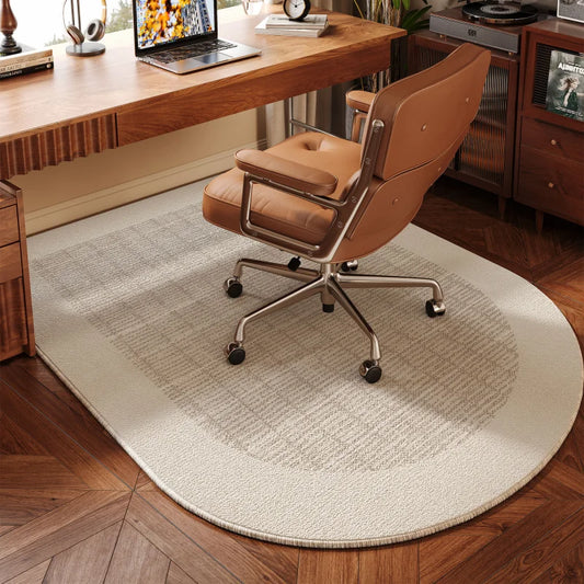 VIKAMA Beige Oval Office Chair Mat Non Slip Washable Mat Carpet For Office Bedroom Gaming Room Home Decor