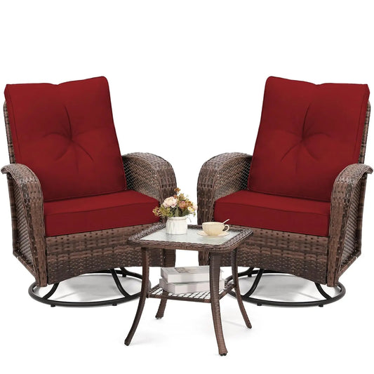 Luxury Outdoor Swivel Wicker Glider Patio Chairs with Table Set, Overstuffed Washable Cushions, Ideal for Porch,, Customized