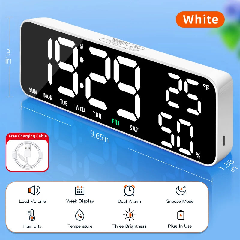 Timess Large Display Digital Alarm Clock with Dual Alarm, Snooze, Temperature Humidity, Week Display, 3 Brightness Levels, Usb-C Powered