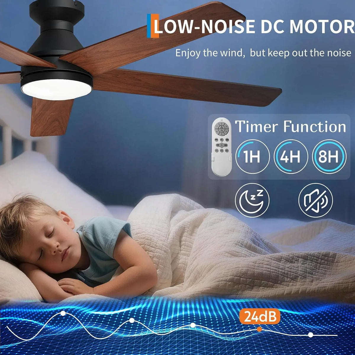 42/52" Low Profile Ceiling Fans with Lights and Wood Blades for Indoor/Outdoor | Remote Control, Flush Mount, 6-Speed, 5 Wood Blades, 3CCT Dimmable LED, Reversible Quiet DC Motor