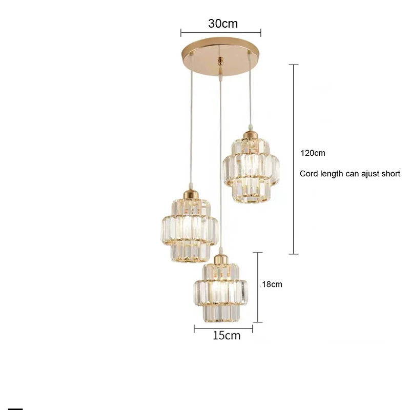 Dining Room Crystal Chandelier Golden Kitchen Island Hanging Light Interior Decor Luxury Modern Led Ceiling Lamp Pendant Light