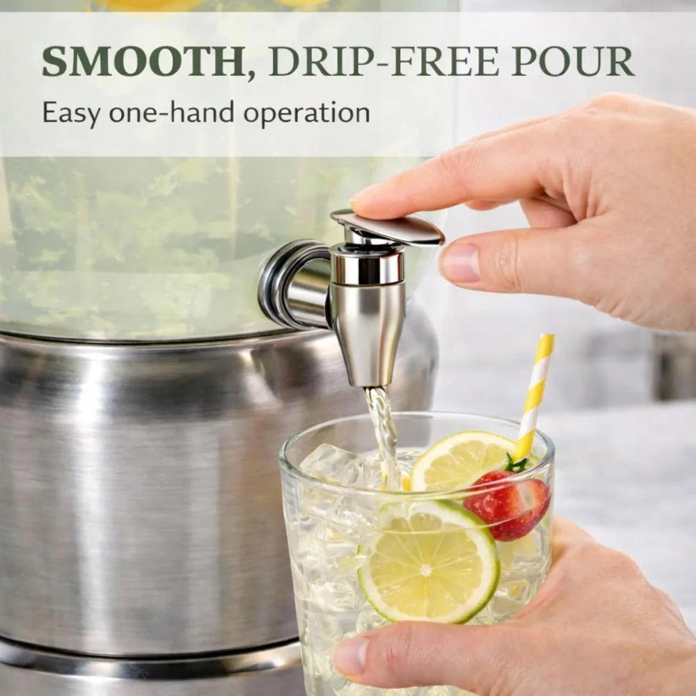Stainless Steel Drink Dispenser with Ice Chambers, 3 Gallon Beverage Jar with Spigot for Party, Wedding, Event, Silver