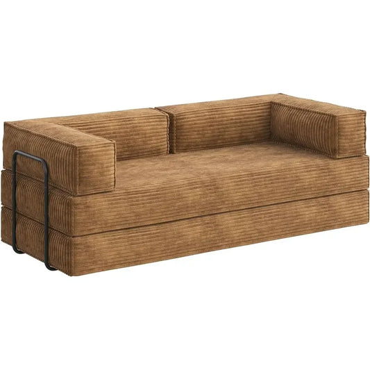 Convertible Sleeper Sofa Bed with Storage, Pull Out Couch, Corduroy, Brown