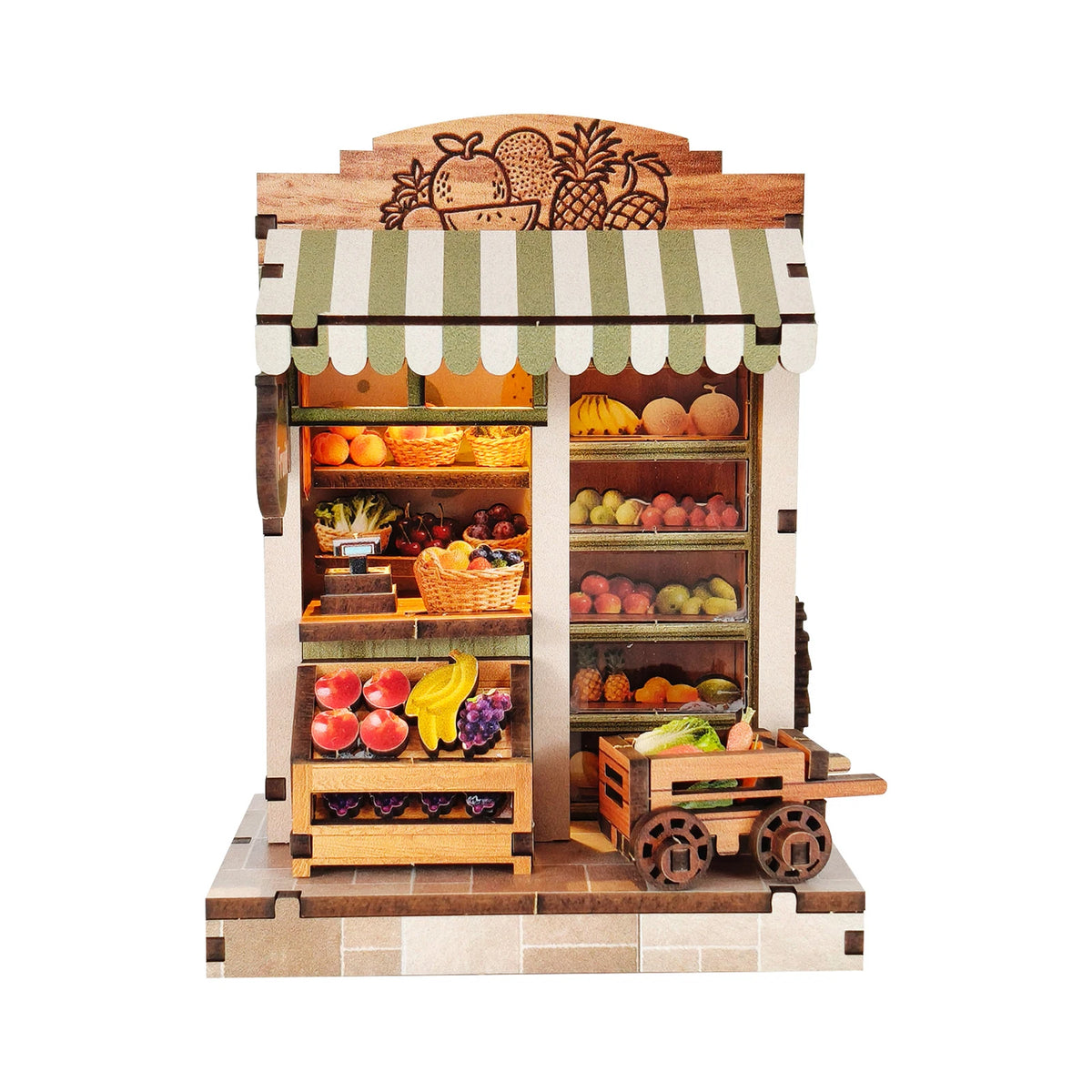 3d wooden puzzle for adults Seasonal Fresh Depot book nook with lights model kit dollhouse DIY miniature house Birthday and Christmas gifts