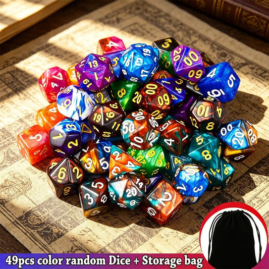 49Pcs Polyhedral Dice Set with 7 Black Storage Pouches - Random color 7 Complete Sets D4/D6/D8/D10/D%/D12/D20 for DND, RPG, MTG & Tabletop Games, Perfect Halloween & Christmas Holiday Gifts ZSY