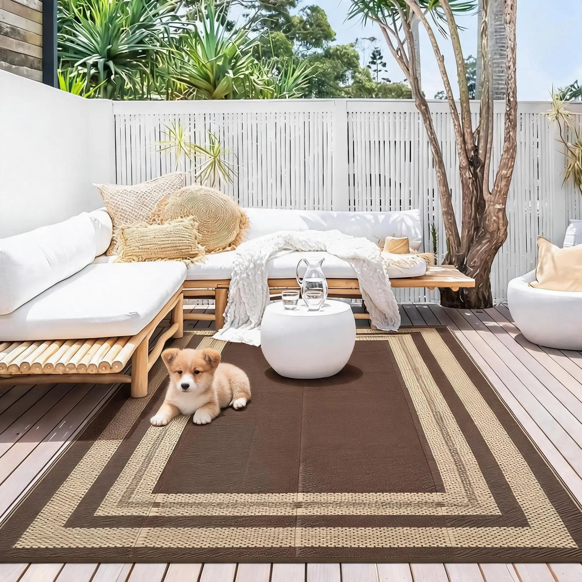 8x10ft Outdoor Rug | Waterproof Reversible Plastic Straw Patio Carpet, Easy Clean Modern Area Mat for Porch, Deck
