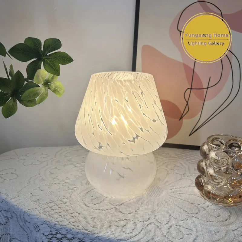 Murano Glass Table Lamp Modern Simple Textured Mushroom Bedside Lamp 3-Color Temperature Bedroom Living Room Decor Light