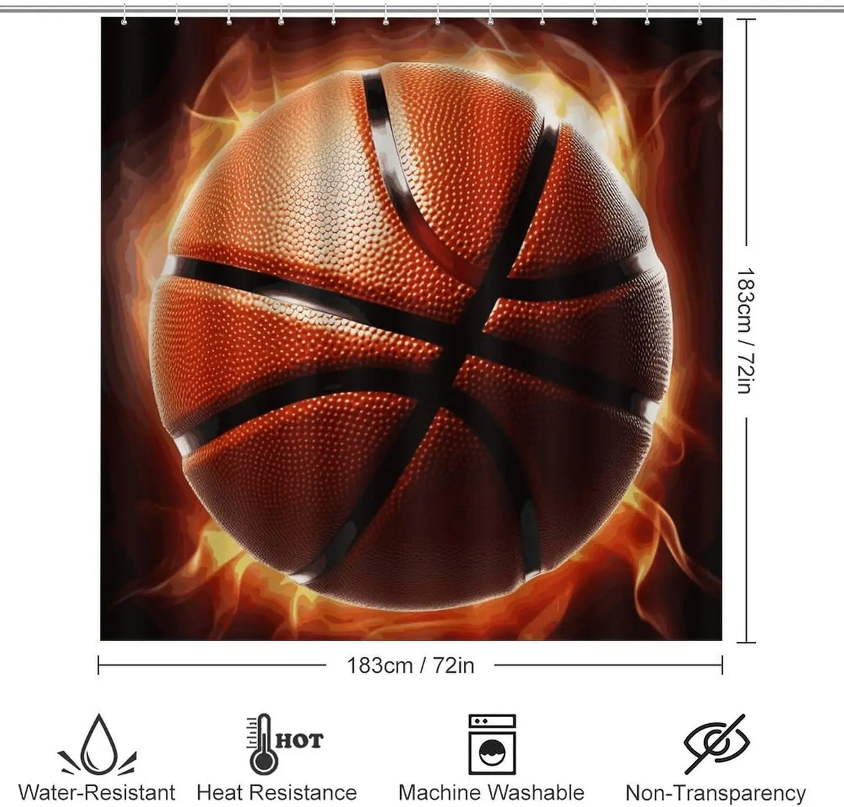 Basketball Shower Curtains Set 4 Piece with Non-Slip Rugs, Toilet Lid Cover and Bath Mat Soft Bathroom Carpet Waterproof Bathroo