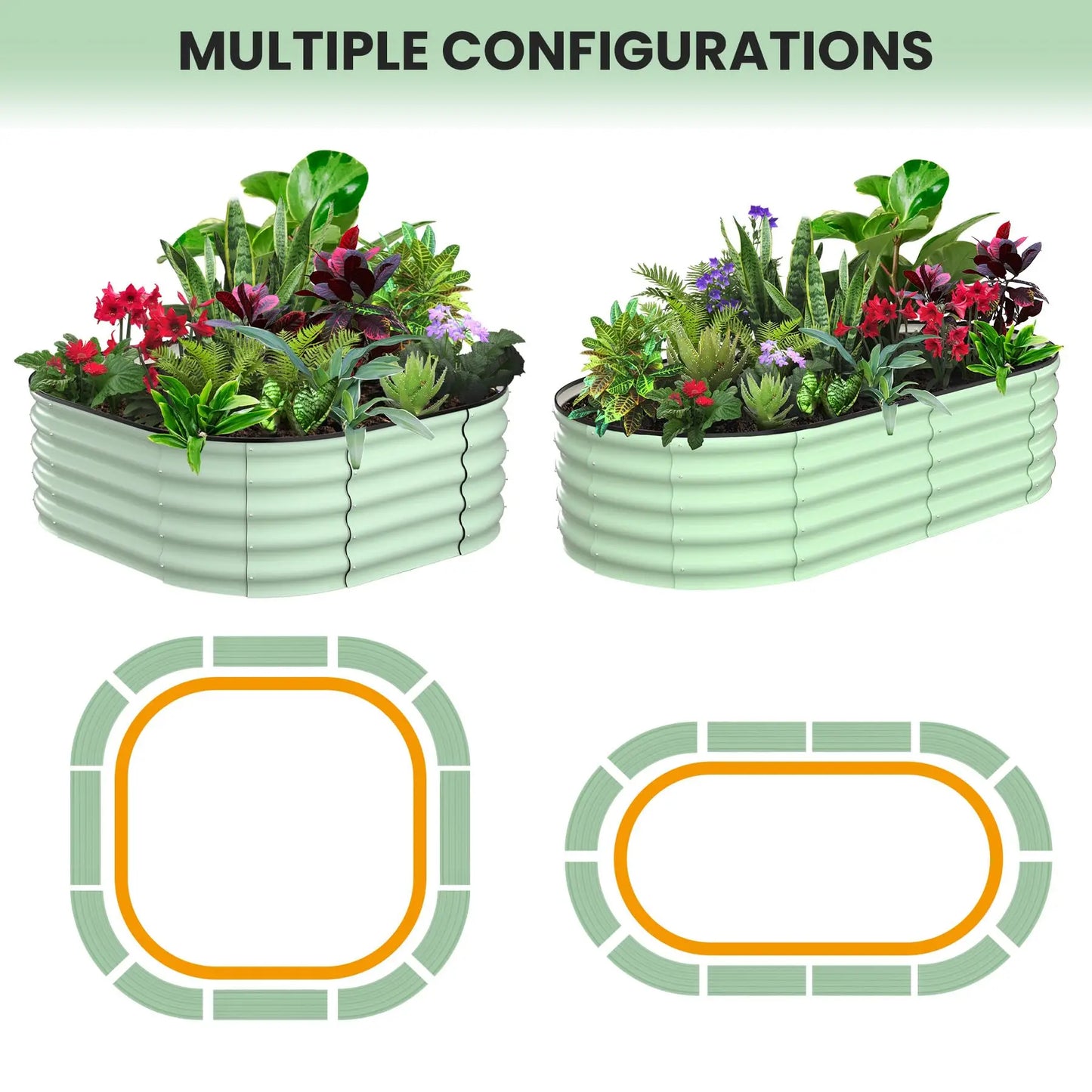 2-Pack Oval Galvanized Steel Raised Garden Bed Open Base Safety Edge Metal Planter Box Raised Beds for Vegetables Flowers Herbs