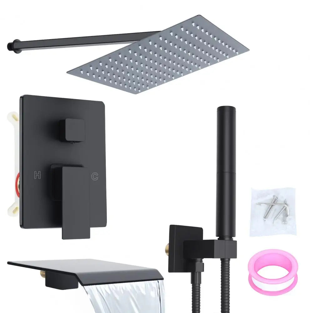 Wall Mounted Rain Shower Faucet System Set With Handheld Rotary Sprayer Head, Electroplated Surface Bath Screen Shower Head Set