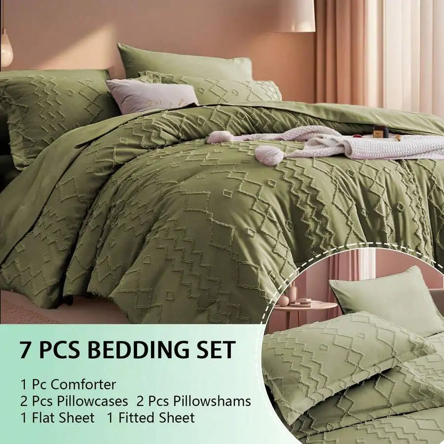 7 Pieces Pink Striped Cut Tufted Comforter Sets Queen, 100% Microfiber, Soft, Comfortable And Lightweight Summer Bedding Set, Ho