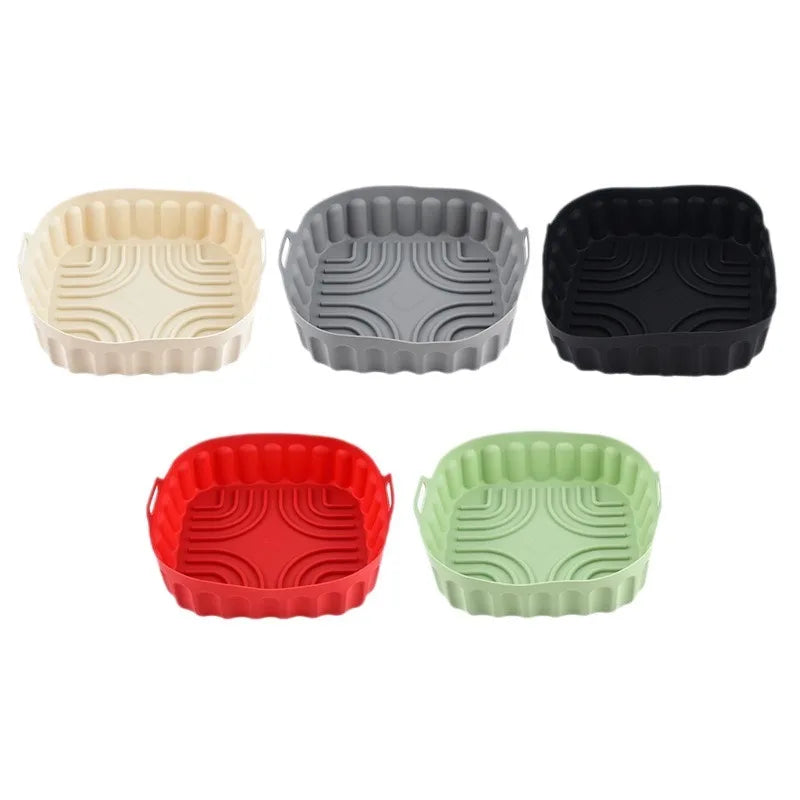 Square Air Fryer Silicone Tray Food-Grade BPA-Free Silicone Raised Ribbed Drain Base Dual Carry Handles for Oven Microwave Baking Home Cooking Lovers Beginners