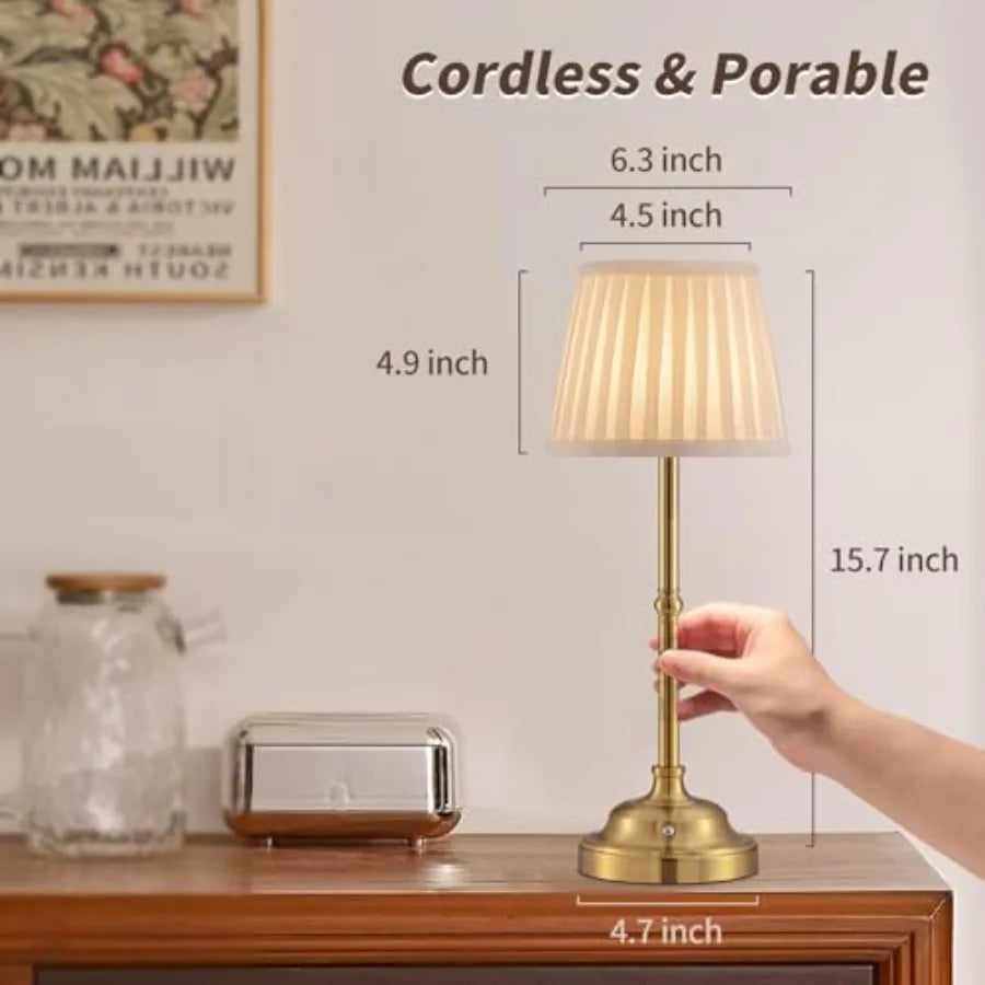 Set of 2 Cordless Wireless Rechargeable Touch Battery Operated LED Dimmable Powered Table Lamp for Bedroom Bedside Dining Dinne