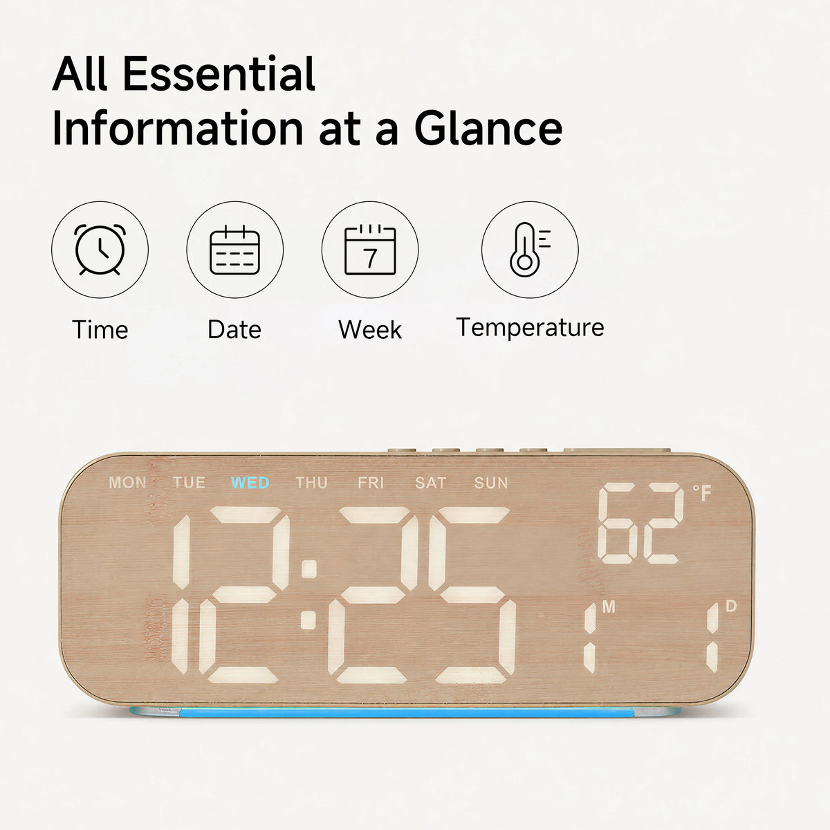 Timess 10inch 4-Color Digital Electronic Alarm Clock, with Ambient Light, Dual Alarms, Automatic Dimming Large Display, Timer, Usb-C Bedroom Bedside Table Clock