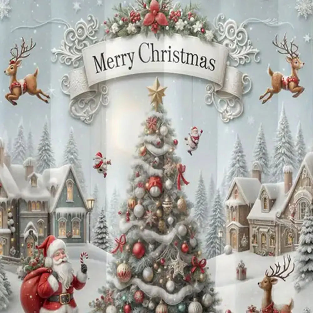 Christmas Shower Curtain Polyester Fabric Santa Claus Decorative Bath Curtain Machine Washable Christmas Holiday Bathroom Decor
