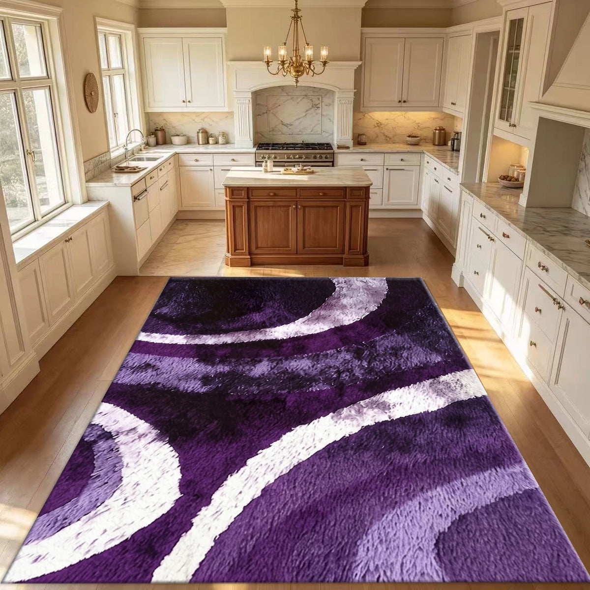 Luxury Plush Abstract Curve Area Rug Purple White Soft Fluffy Carpet for Bedroom Living Room Indoor Home Floor Decor