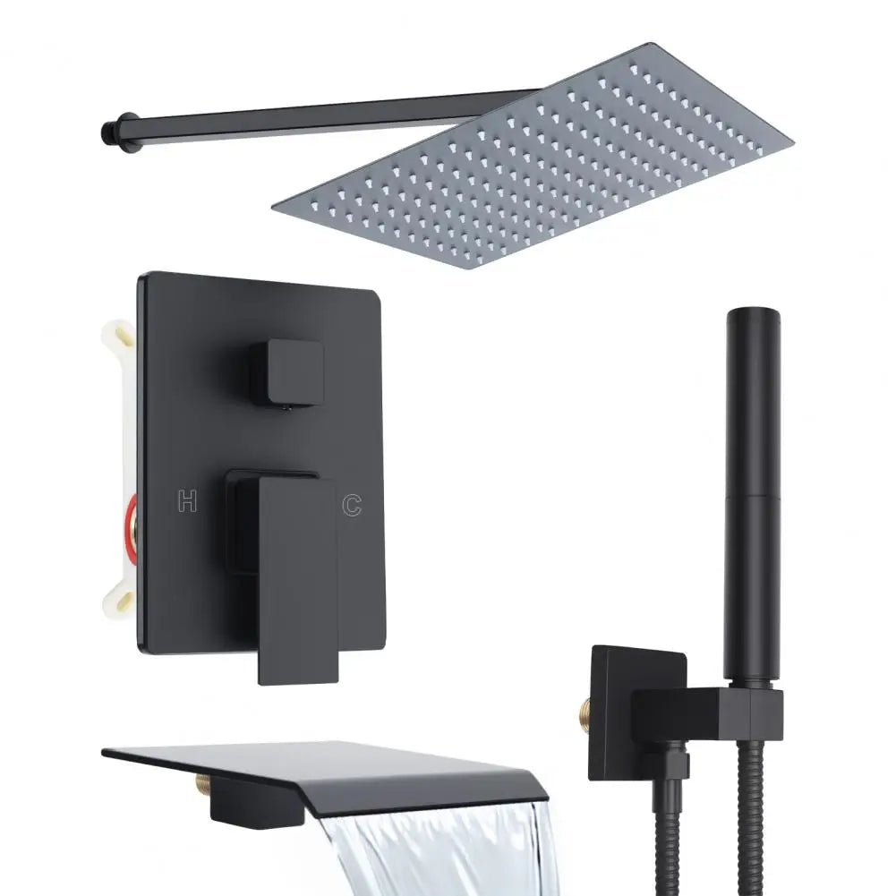 Wall Mounted Rain Shower Faucet System Set With Handheld Rotary Sprayer Head, Electroplated Surface Bath Screen Shower Head Set