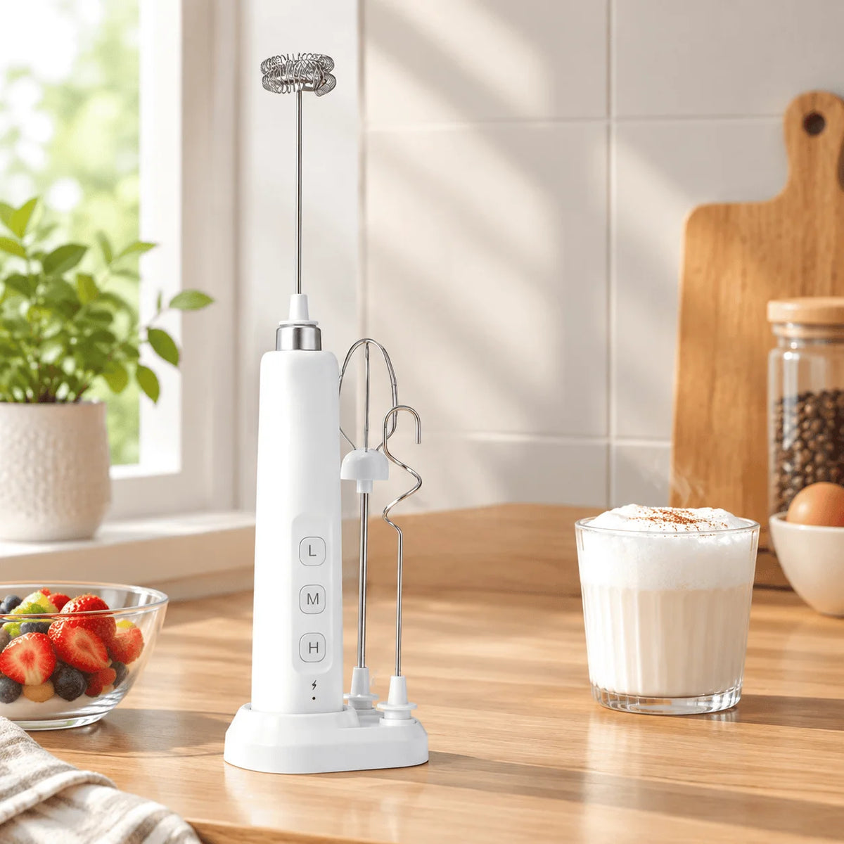 Mini USB Rechargeable Electric Frother Mixer, 3 Speed Handheld Milk Whisk with Multi Functional Attachments for Coffee Cappuccino Latte Matcha Egg White Cream Smoothie Baking, Portable Kitchen Mixing Tool for Home Beverage Pr