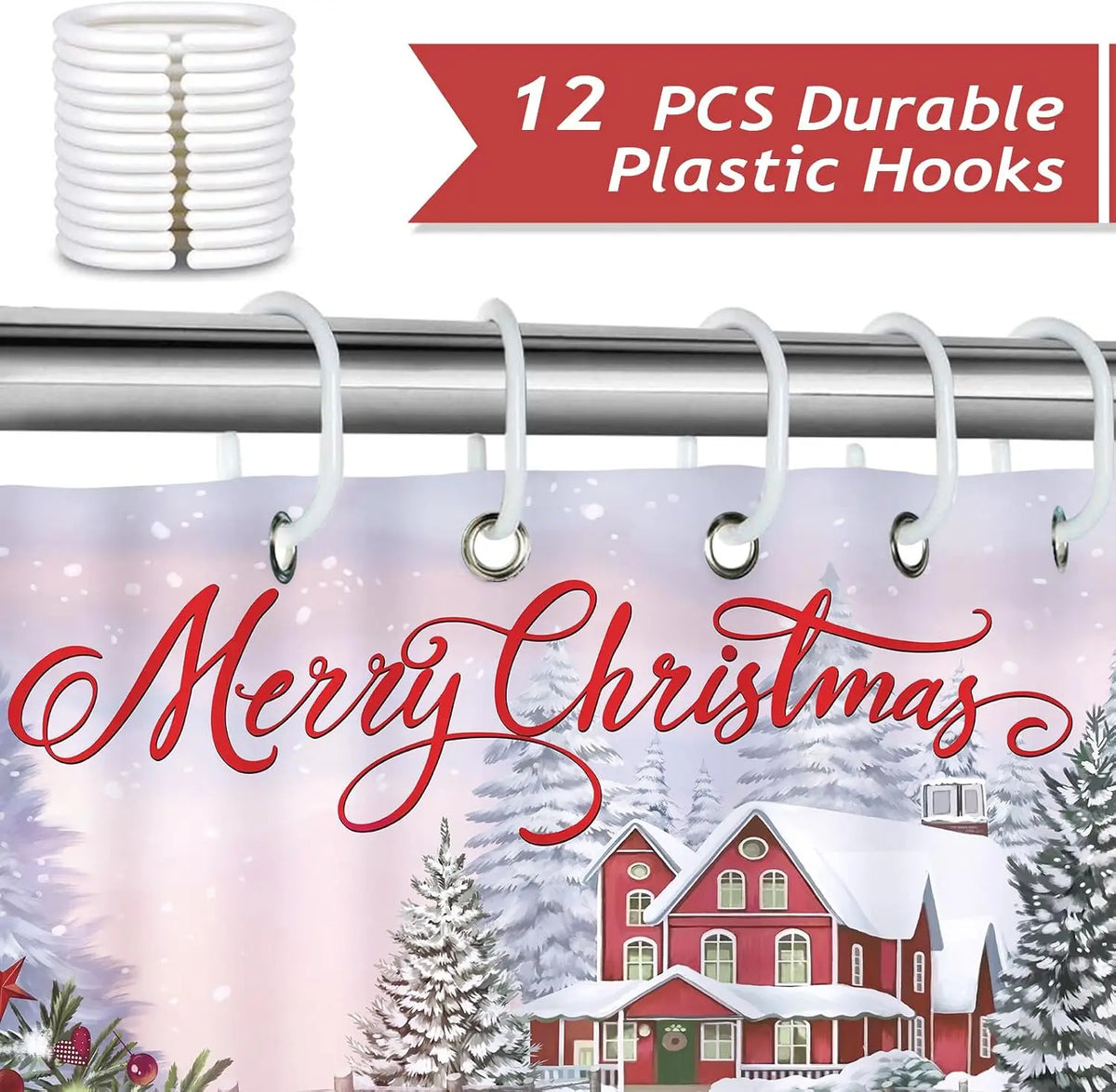 New in 2026 Bonhause Merry Christmas Shower Curtain, Red Truck Xmas Tree Snowman Winter Holiday Bathroom Decor 72 x 72 Inch Polyester Fabric Waterproof Bath Curtain with 12 Hooks
