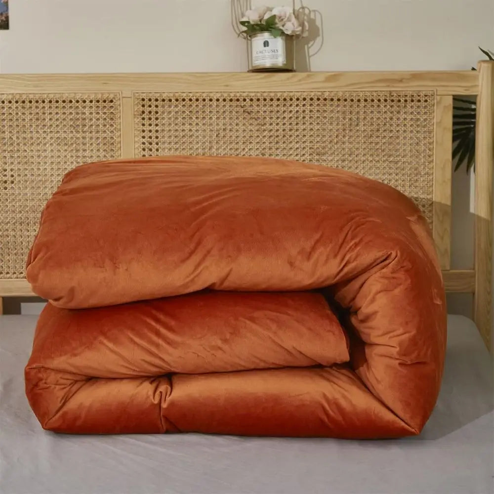 Rust Velvet Queen Bedding Set - Warm Reddish Brown Comforter for Women & Girls, Soft Flannel Bedding