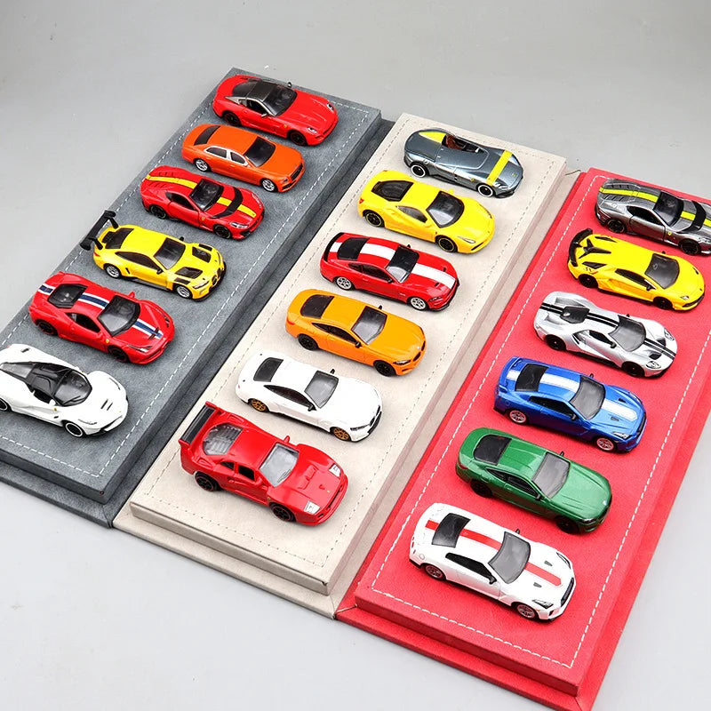 1/64 Scale Acrylic Dustproof Display Case Compatible With 6 Tomica Mini GT Toy Car Models, Leather Base For Collector's Storage
