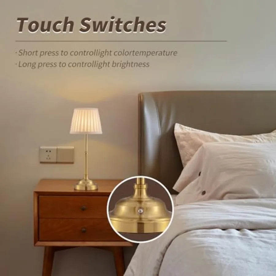 Set of 2 Cordless Wireless Rechargeable Touch Battery Operated LED Dimmable Powered Table Lamp for Bedroom Bedside Dining Dinne