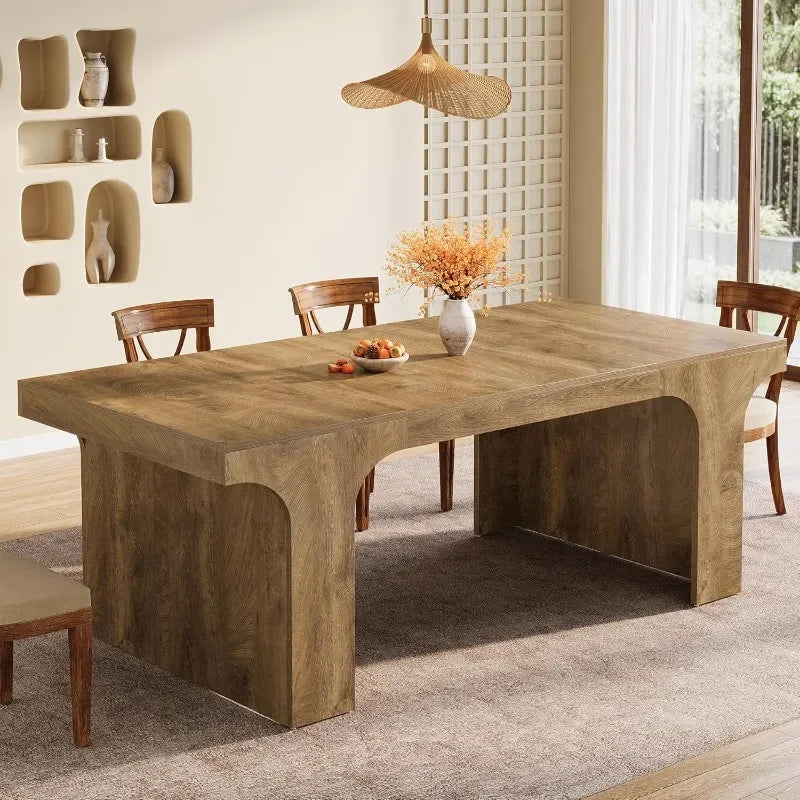 Tribesigns 71-Inch Farmhouse Dining Table for 6-8, Long Wooden Kitchen Table with Arched Design, Large Rectangular Dining Room