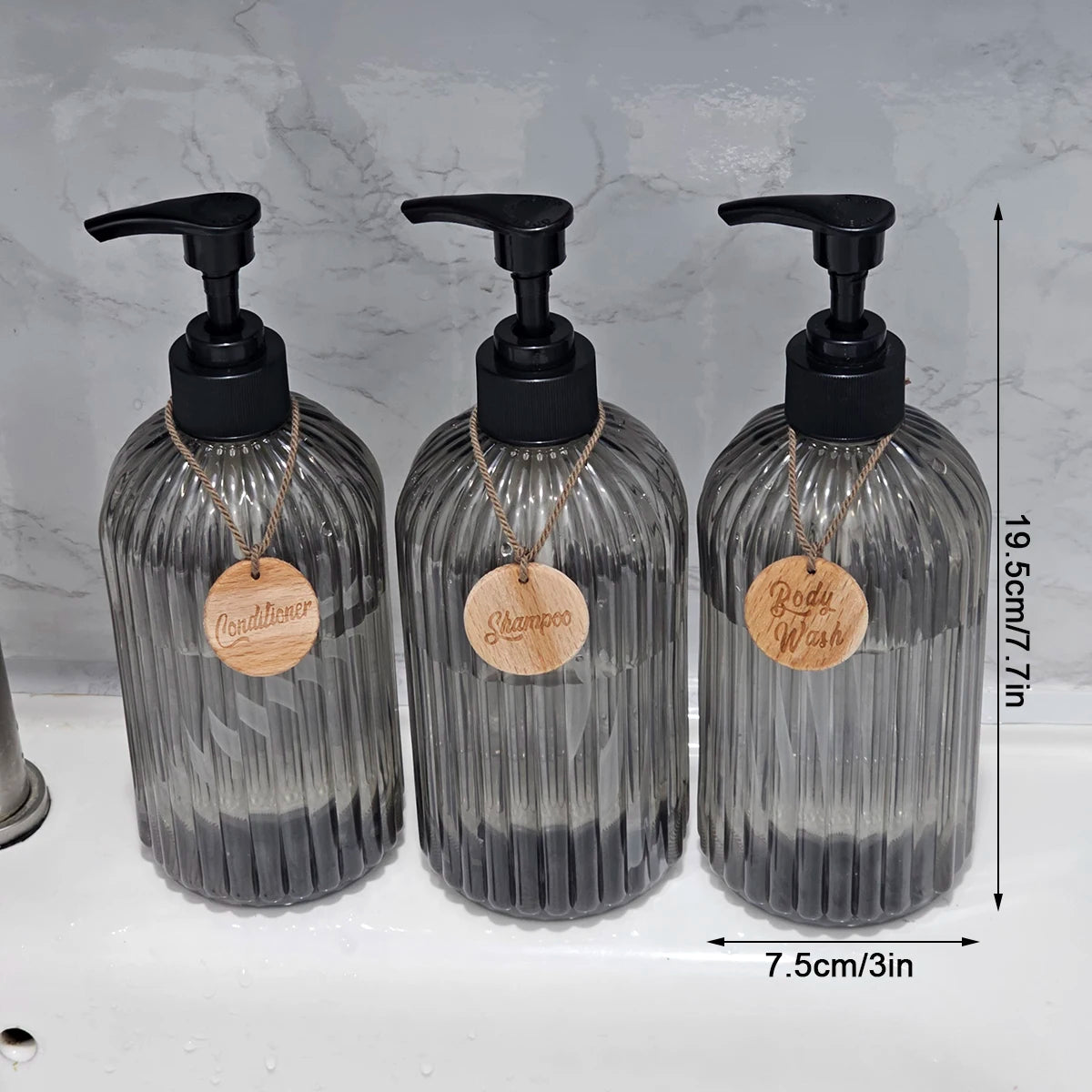 3PCS Soap Pump Bottles 16.9oz Refillable Shampoo and Conditioner Body Wash Dispenser Elegant Home Decoration, Ideal for Bathroom