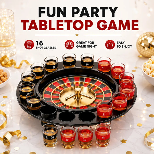 Spin Wheel Drinking Game Kit with 16 Shot Glass Cups, Classic Bar Tabletop Interactive Party Game, Portable Adult Beverage Game Set for Birthday Party, Bachelorette Night, Bar Home Entertainment