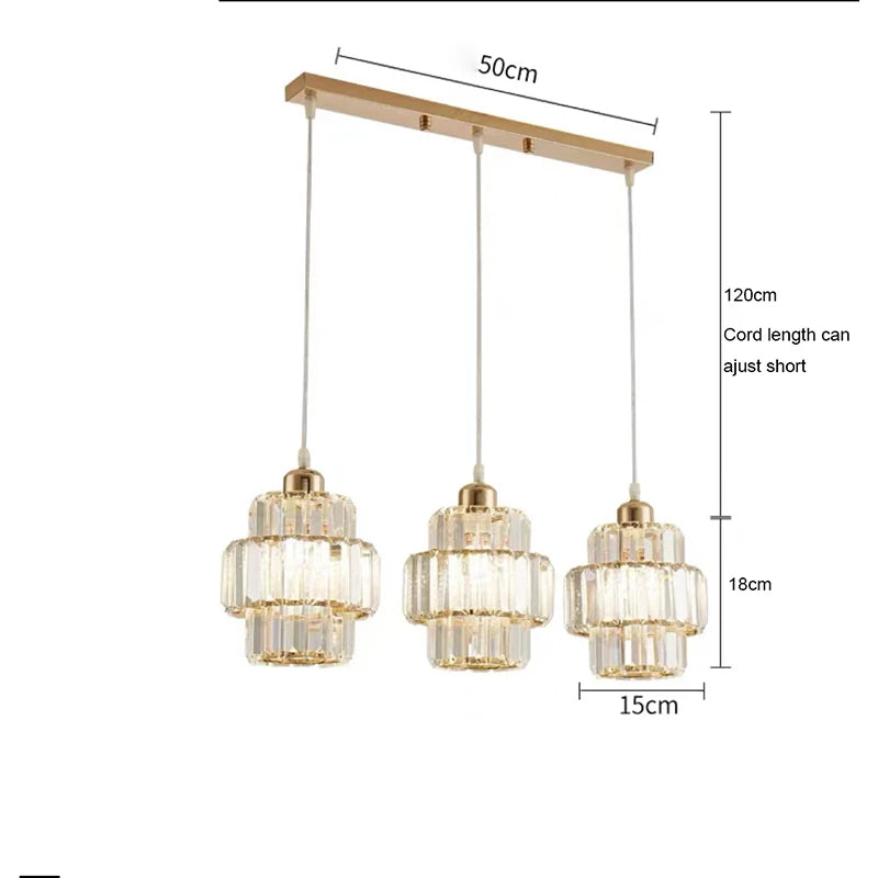 Dining Room Crystal Chandelier Golden Kitchen Island Hanging Light Interior Decor Luxury Modern Led Ceiling Lamp Pendant Light
