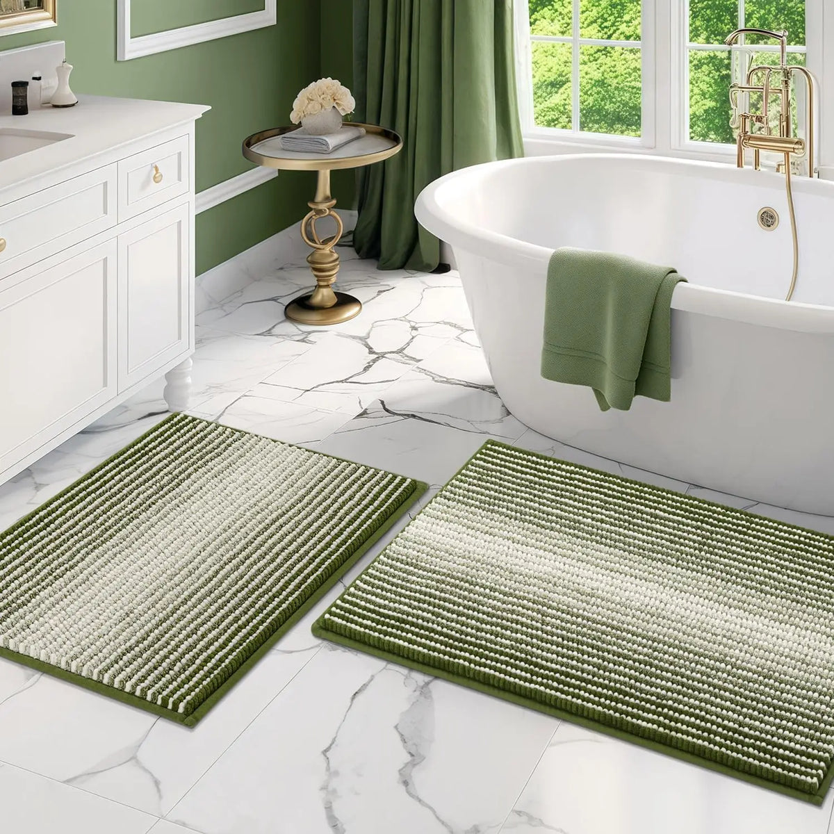 2 Piece Thick Absorbent Chenille Bath Mat Set, Soft Shaggy Bathroom Rugs, Machine Washable Non Slip Floor Mats for Bathroom