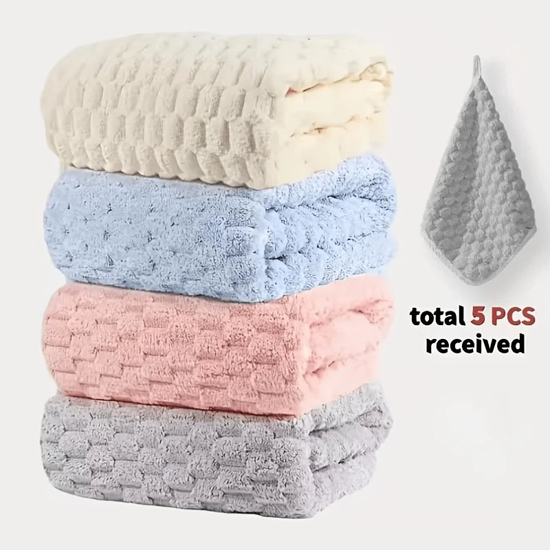 5PCS Waffle Weave Ultra-Soft Bath Towels, Super Absorbent Quick-Dry Microfiber Towels for Adults, Quick-Drying Textured Towels,