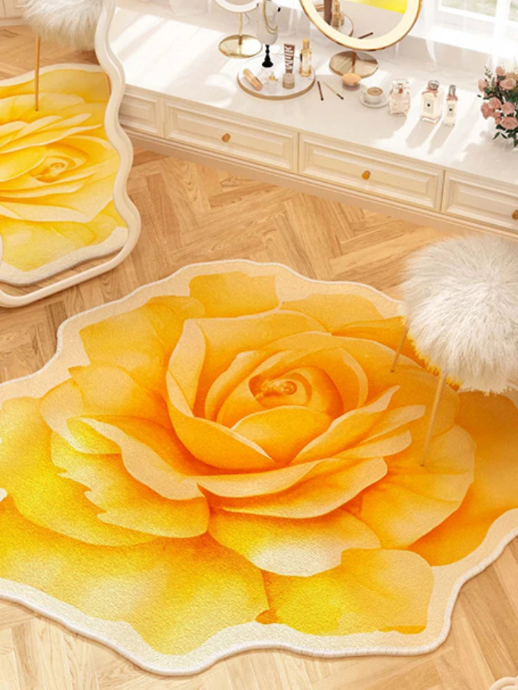 French Style Living Room Decoration Flower Carpet Light Luxury Mirror Floor Mat Girly Rugs for Bedroom Home Irregular Shape Rug